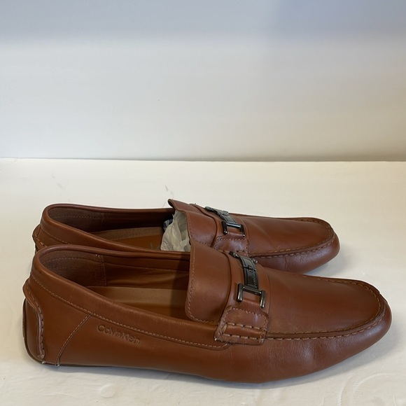 Calvin Klein Magnus Brown Leather Driving Loafers with Metallic Detail - Picture 6 of 12
